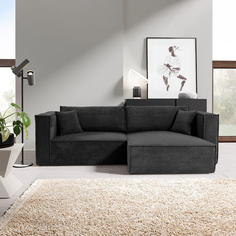 Petits meubles Canapé d'angle réversible convertible bois de pin noir