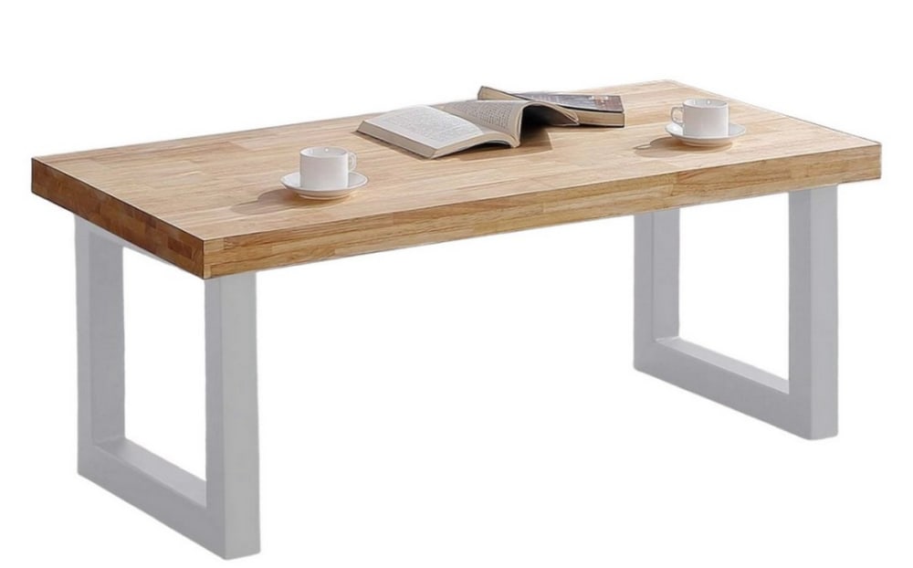 Mathi Design Table basse réglable en bois de chêne et acier blanc Blanc Bois - 120x50x60cm
