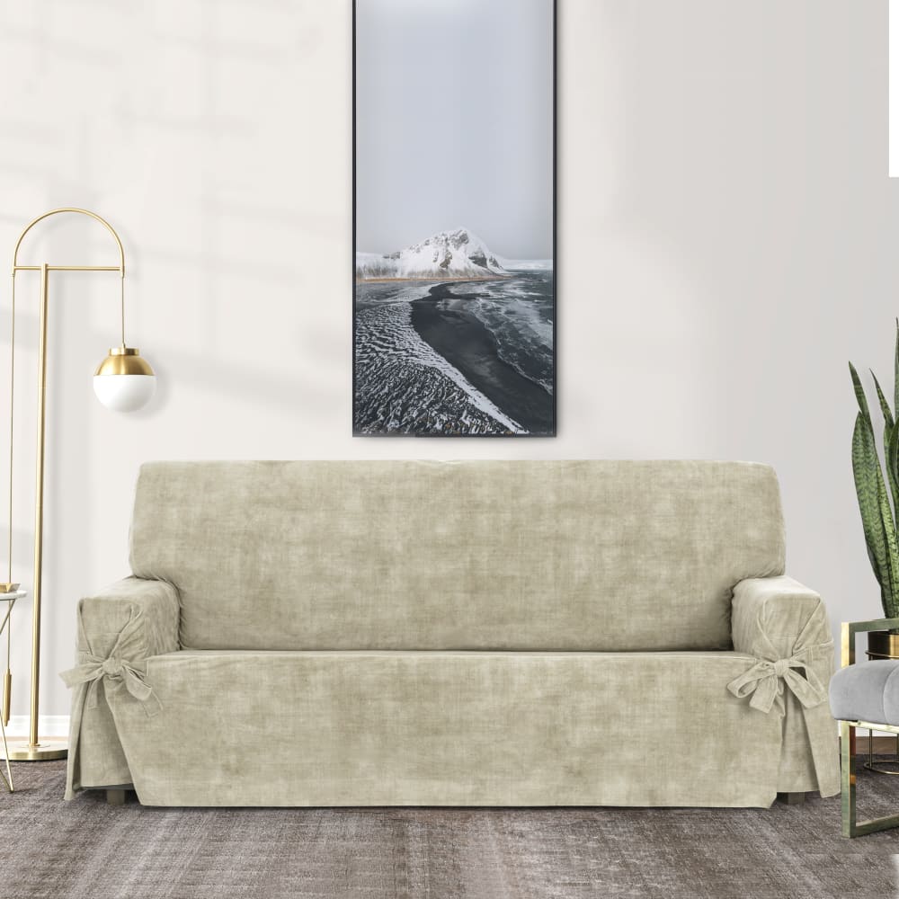 Housse de canapé 2 pl antitache avec des rubans écru 140 -180cm - Maisons du Monde