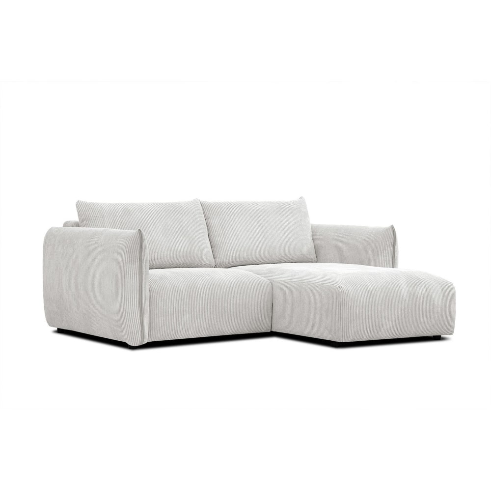 Canapé d'angle droit 3 places tissu blanc perle