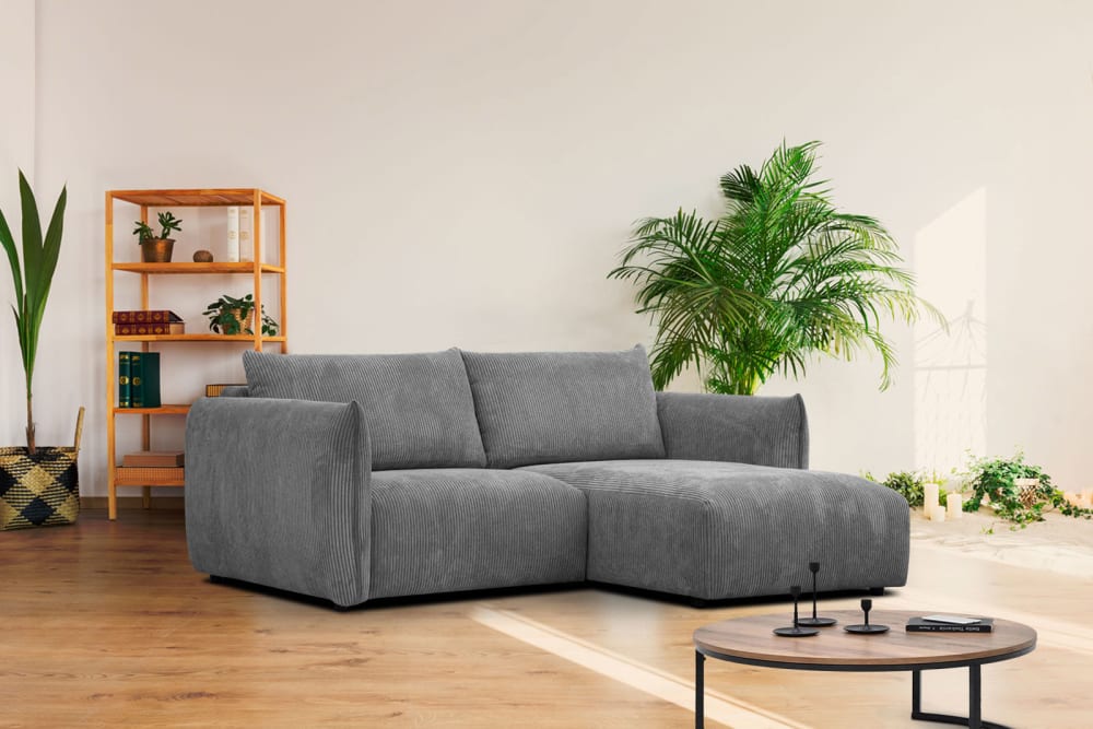Wozimo Canapé d'angle droit 3 places tissu gris foncé style contemporain - Bois