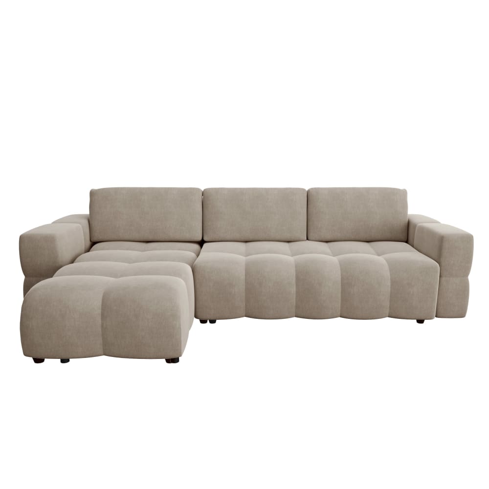 Canapé d'angle gauche convertible coffre 5 places velours taupe