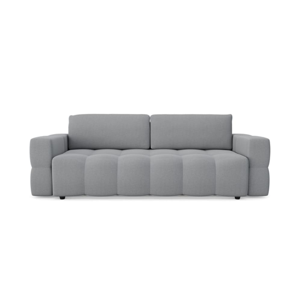 Canapé convertible coffre noyer 4 places en tissu tramé gris béton