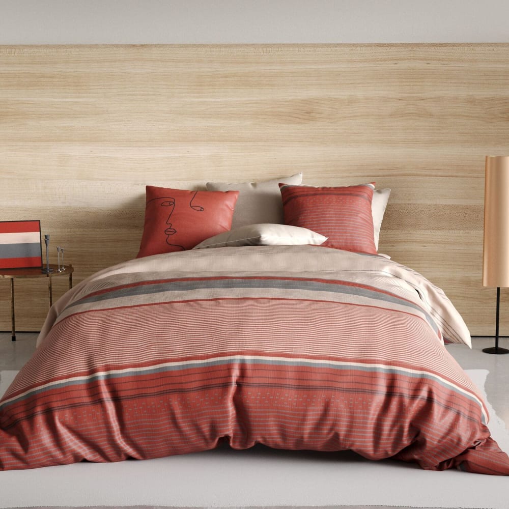Parure housse de couette coton imprimée + 2 taies 240x220 cm