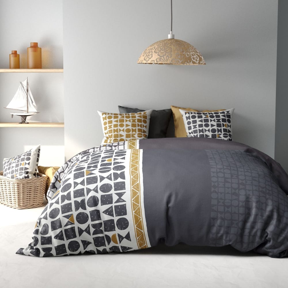 Parure housse de couette coton imprimée + 2 taies 260x240 cm