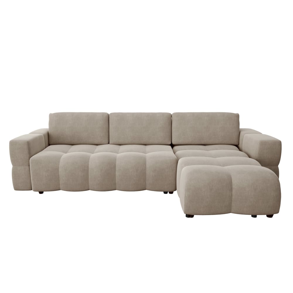 Canapé d'angle droit convertible 5 places en velours taupe