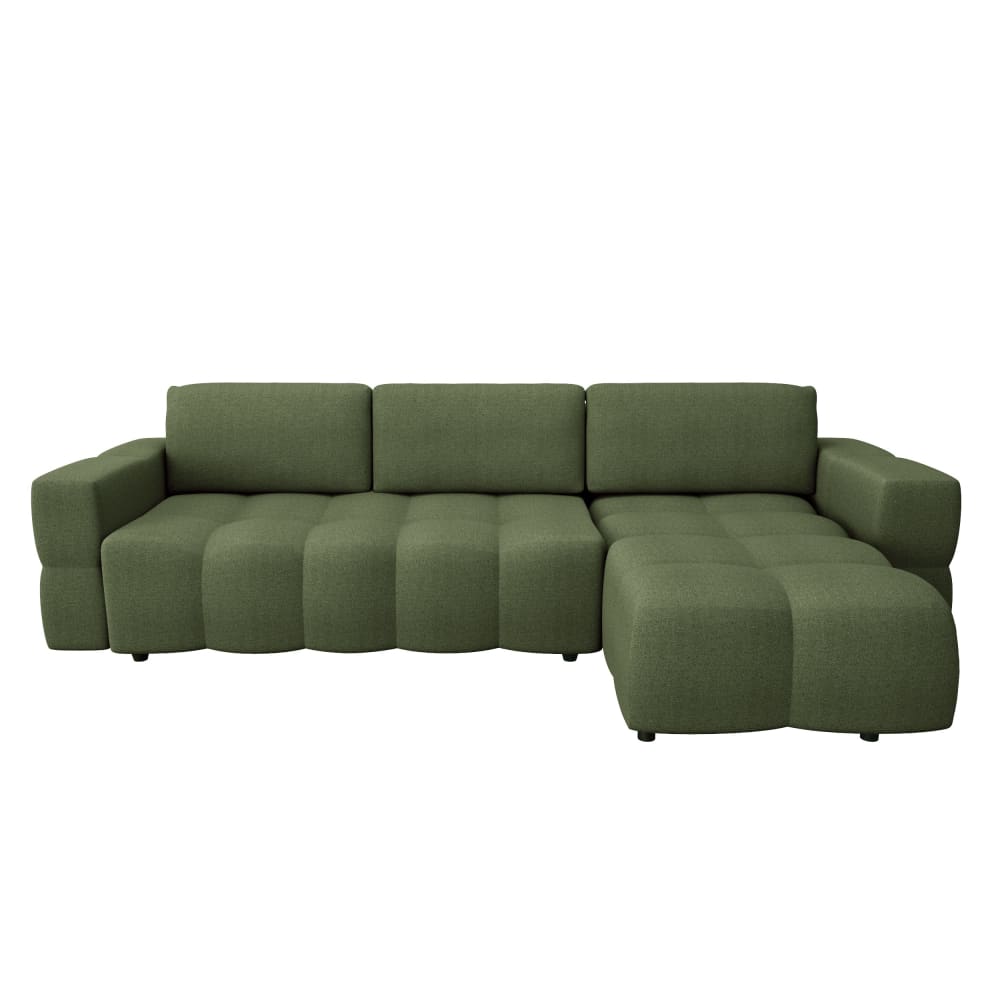 Canapé d'angle droit convertible coffre 5 places tissu tramé vert
