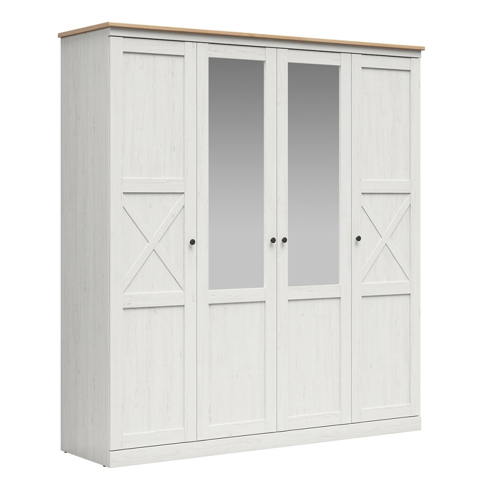 Petits meubles 4-türiger Kleiderschrank Spanplatten Weiß und Holz Weiß Spanplatte