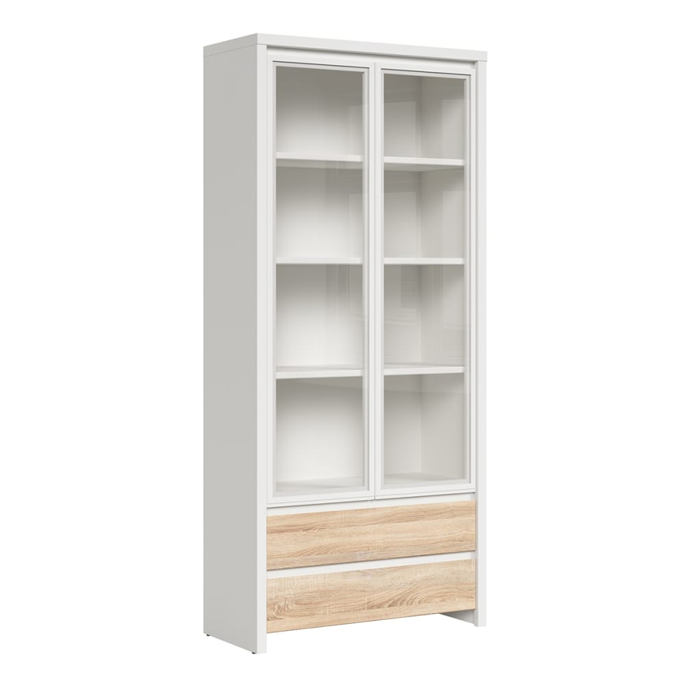 Vaisselier 2 portes 2 tiroirs stratifiés beige et blanc