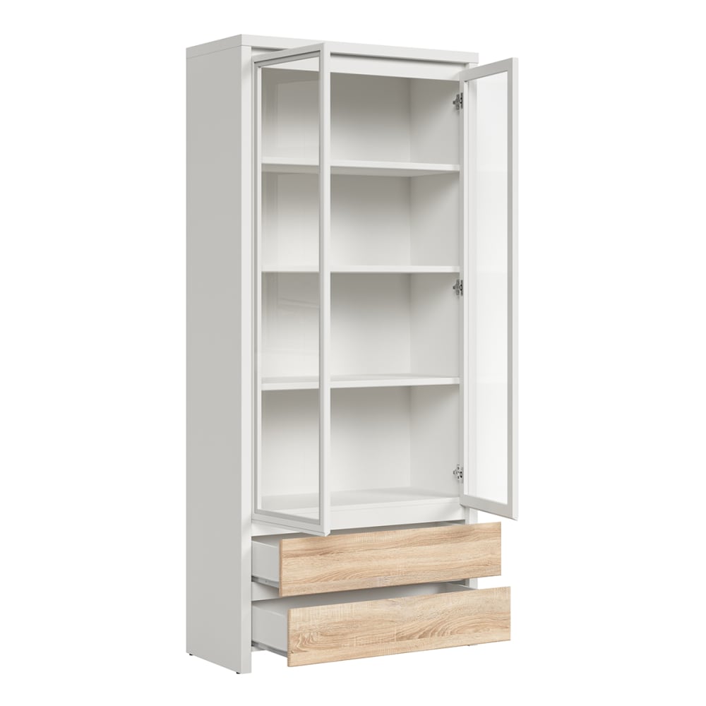 Vaisselier 2 portes 2 tiroirs stratifiés beige et blanc