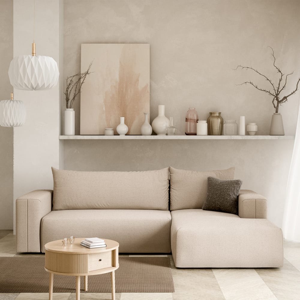 Petits meubles Canapé d'angle convertible droite bois de pin beige