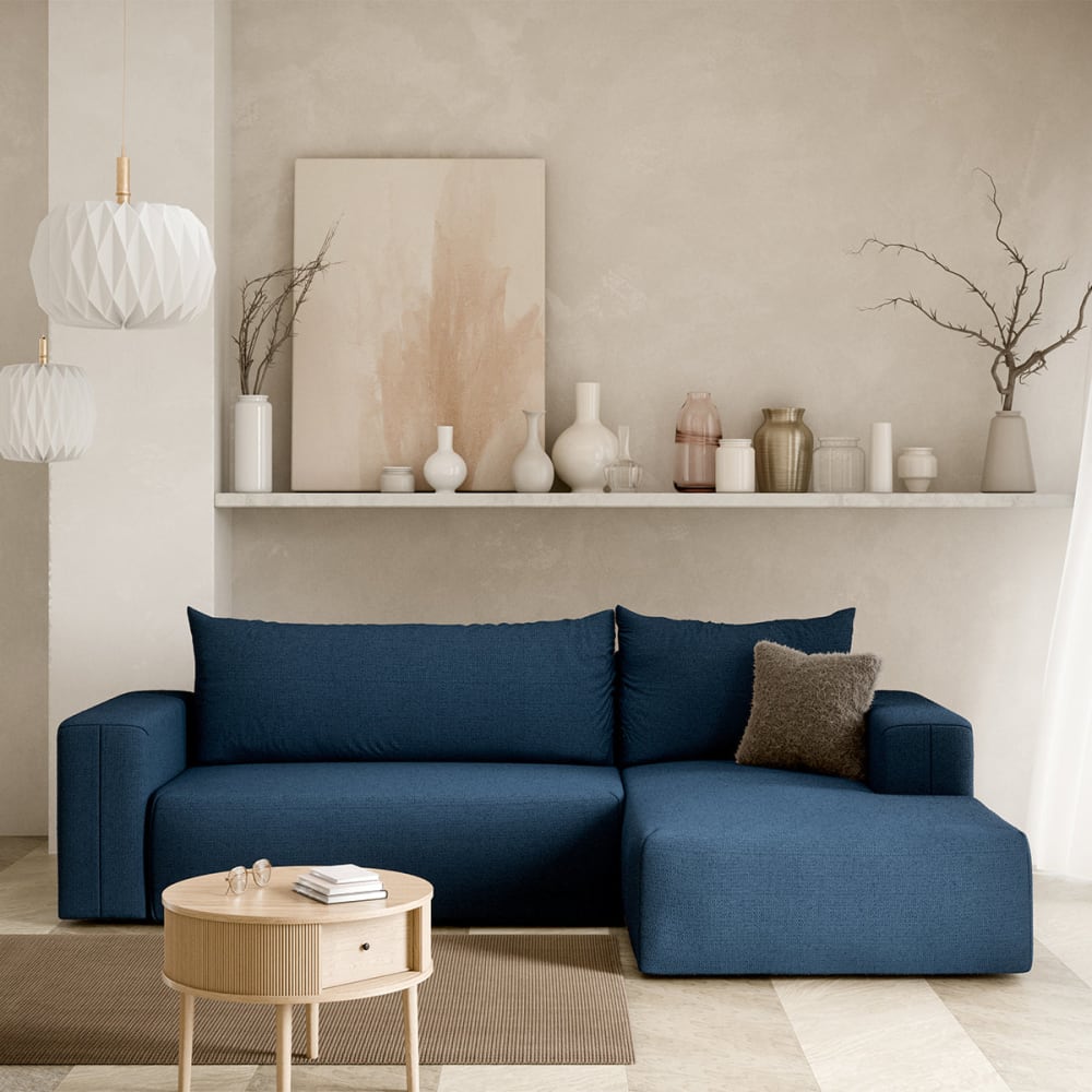 Petits meubles Canapé d'angle convertible droite bois de pin bleu