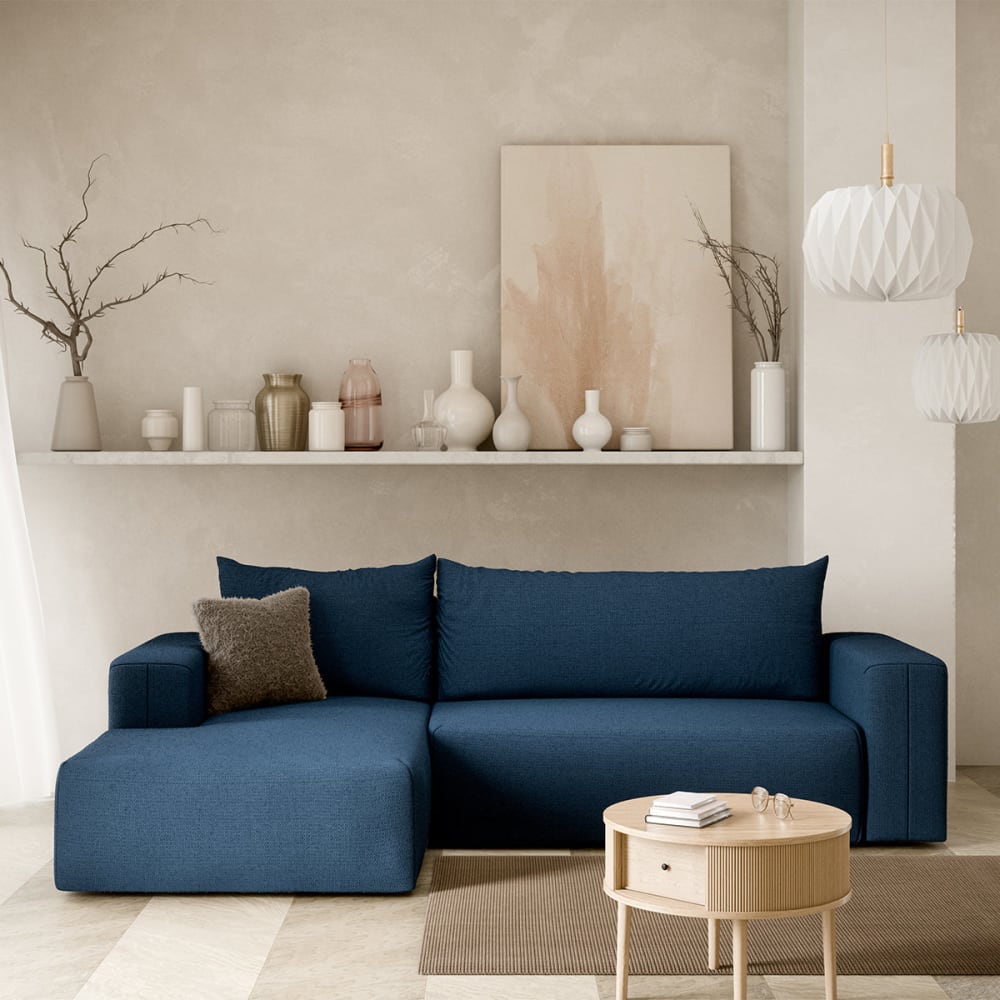Petits meubles Canapé d'angle convertible gauche bois de pin bleu
