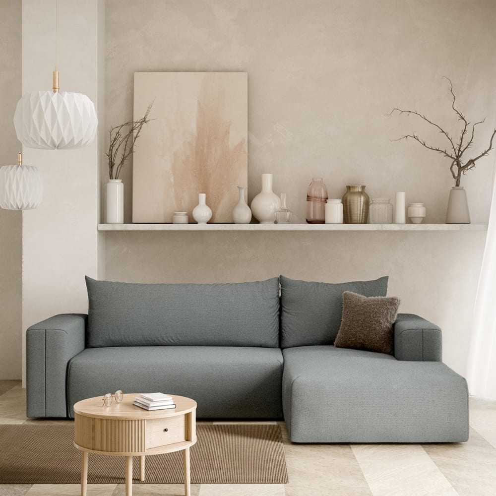 Petits meubles Canapé d'angle convertible droite bois de pin gris