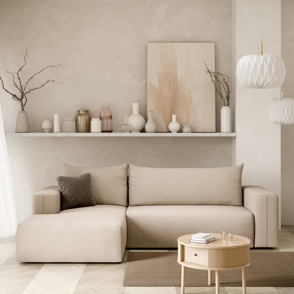 Petits meubles Canapé d'angle convertible gauche bois de pin beige