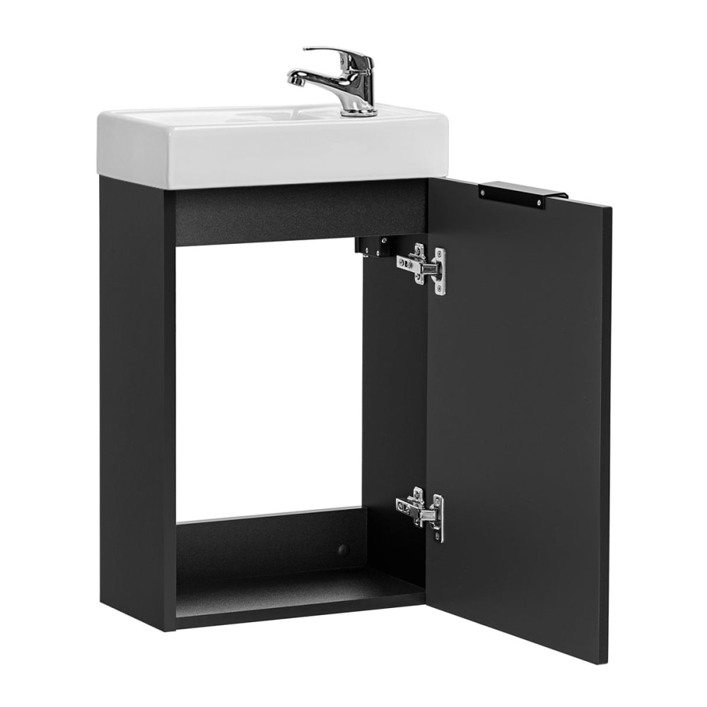 Meuble lave-mains 40cm 1 porte panneaux mélaminé et mdf noir - Maisons du Monde