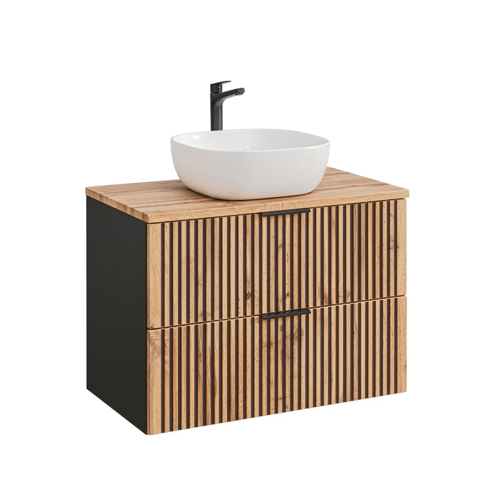Meuble vasque stratifiés beige noir