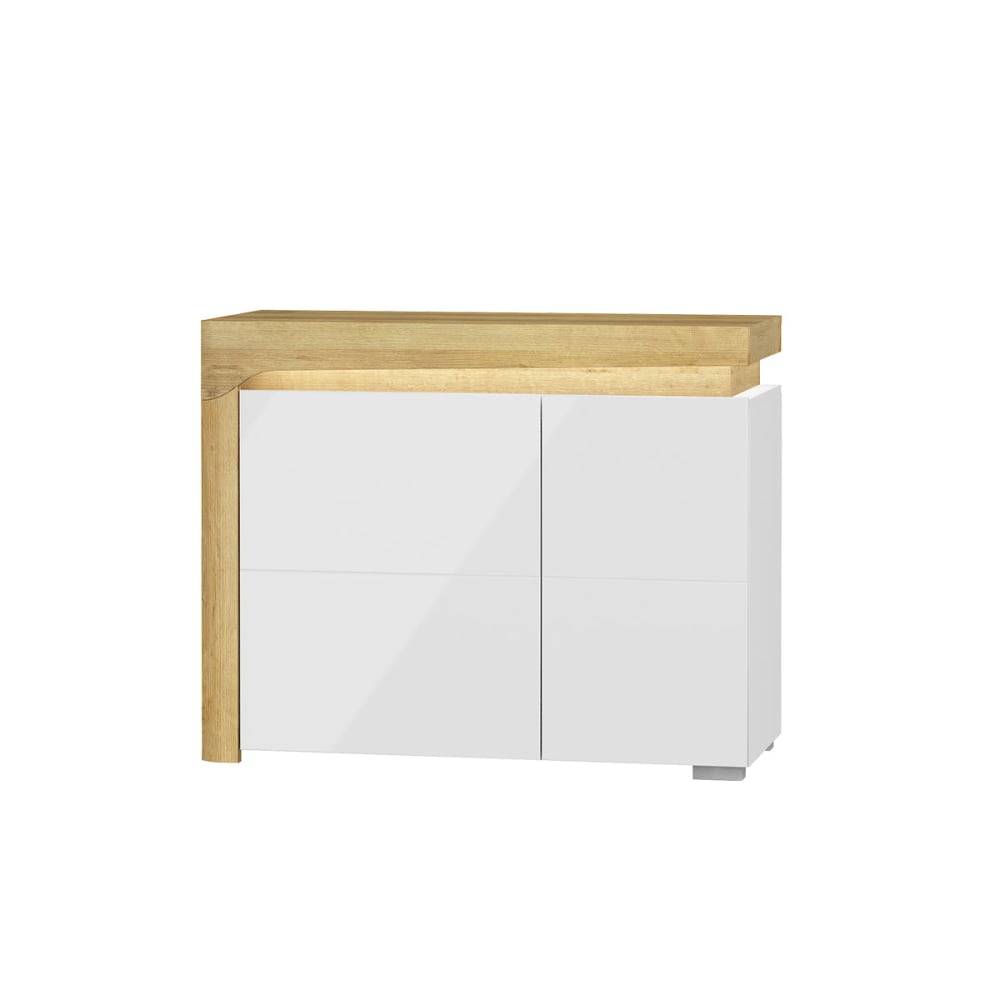 Petits meubles Sideboard mit 2 Türen inklusive LED Laminierte Platten Weiß und Holz Weiß Spanplatte