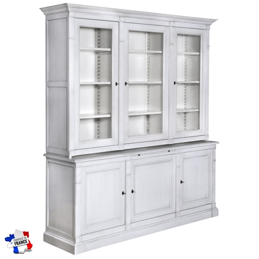 Bibliothèque 2 corps 3 portes chêne massif