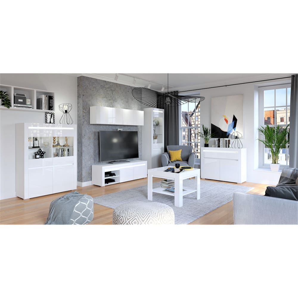 Bücherregal 1 Tür inkl. LED Laminierte Platten Weiß - Maisons Du