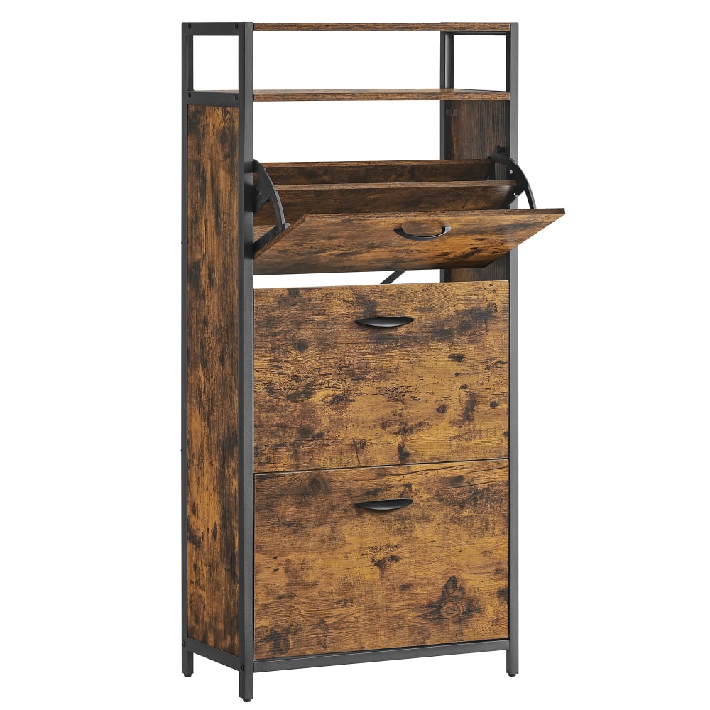 VASAGLE Armoires à chaussures avec 3 portes battantes 60 x 30 x 130 cm marron style industriel Marron Panneau De Particules - 60x130x30cm
