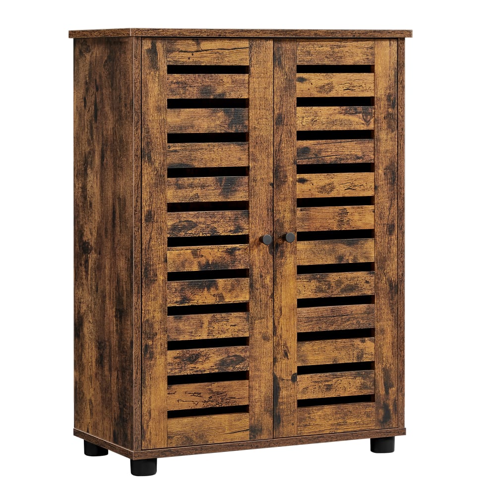 VASAGLE Armoire de rangement avec portes persiennes bas polyvalent marron Marron Bois - 60x82x30cm