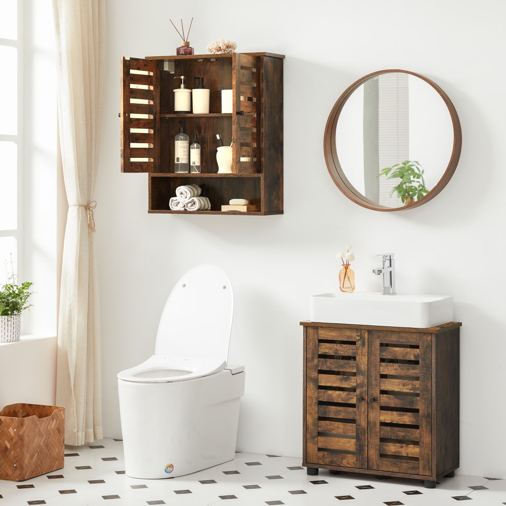 Armoire murale 2 portes étagères effet bois marron rustique - Maisons du Monde
