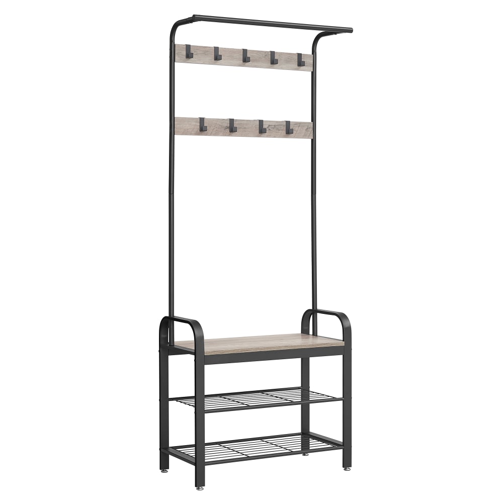 Meuble d’entrée avec crochets amovibles, cadre en métal, grege et noir