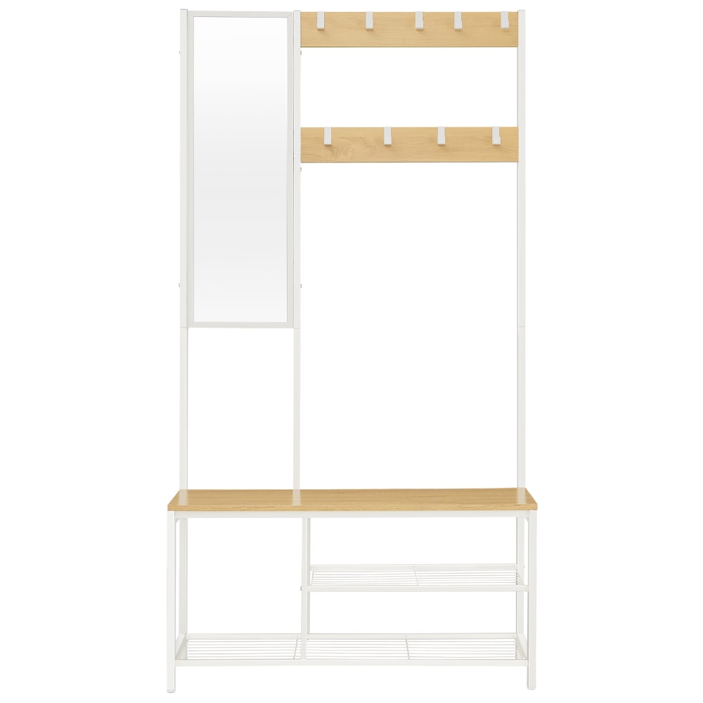 Meuble d’entrée avec crochets miroir chêne et blanc