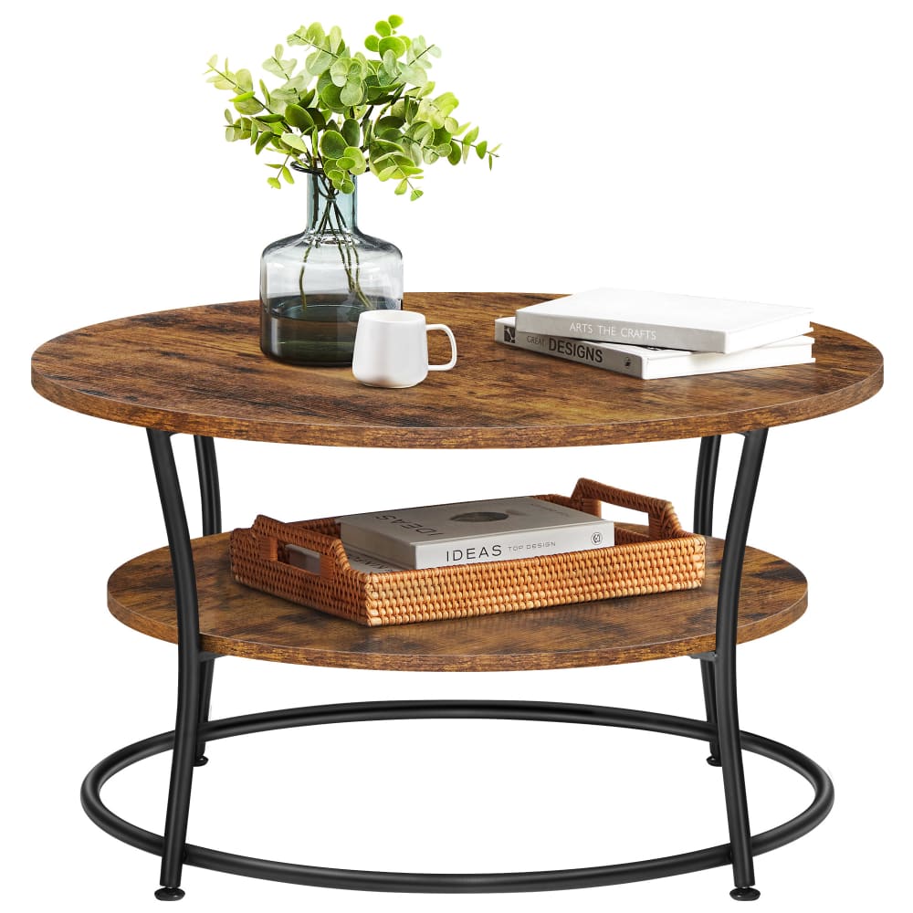 Table basse ronde de salon 80 x 80 x 46.5 cm marron et noir