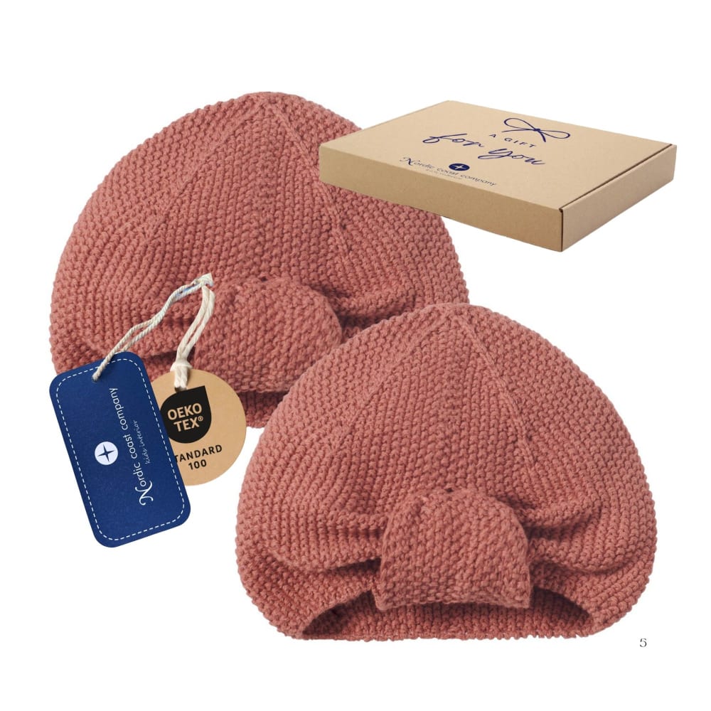 Bonnet naissance respirant, turban bébé, coton cuivre 6-12 m. Lot de 2 (Nordic Coast) - Image 1