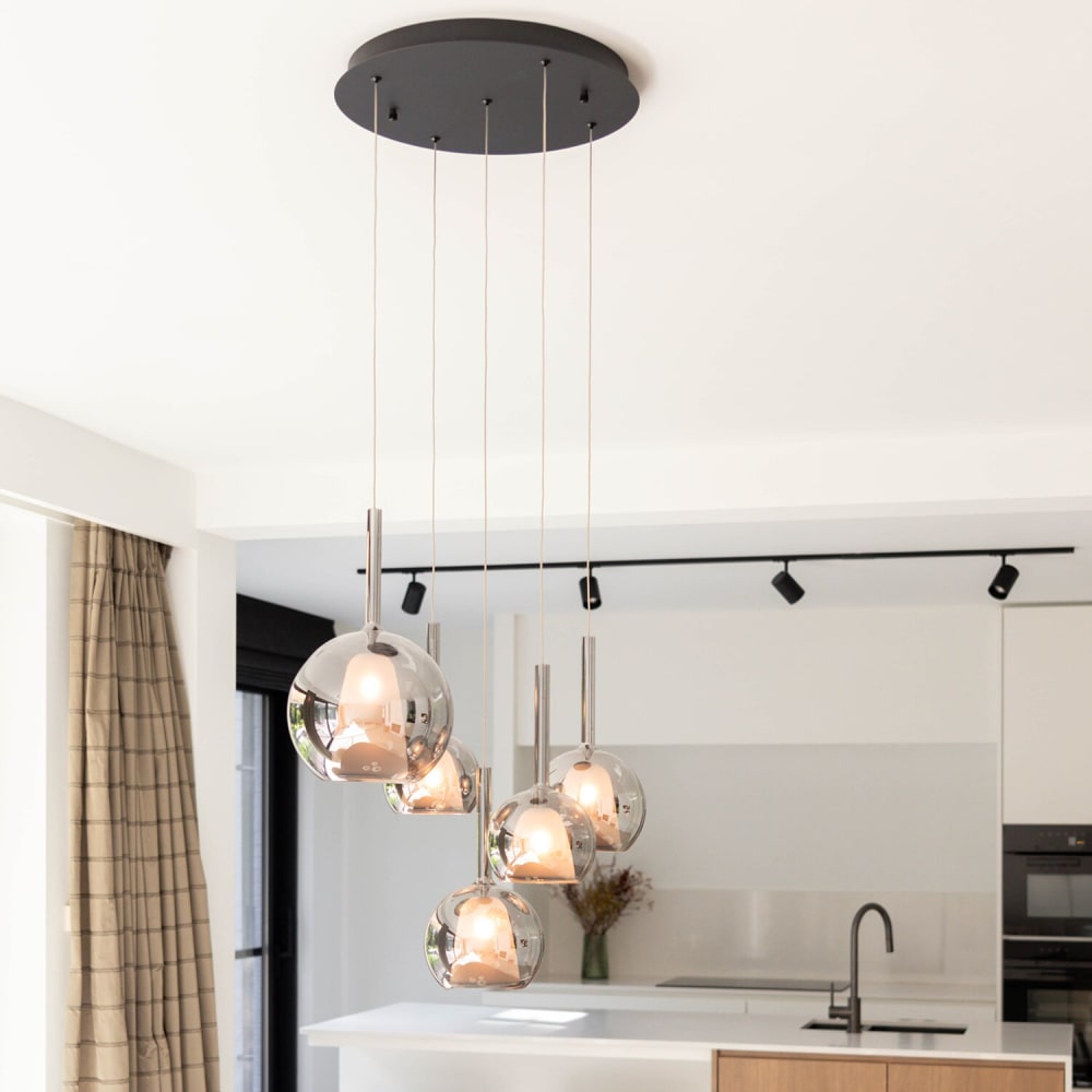 Lampe suspendue métal gris - 5 ampoules — vue 3