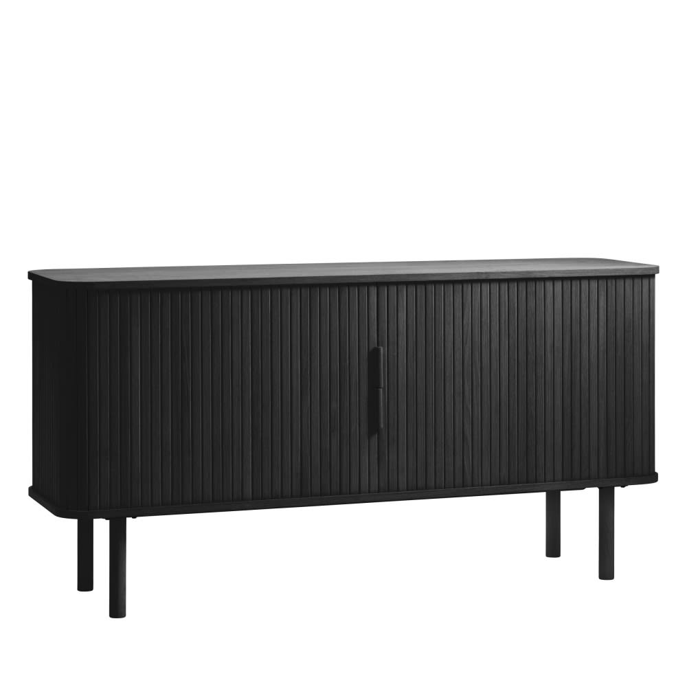 Buffet aux portes coulissantes en bois strié l160cm - noir - Maisons du Monde
