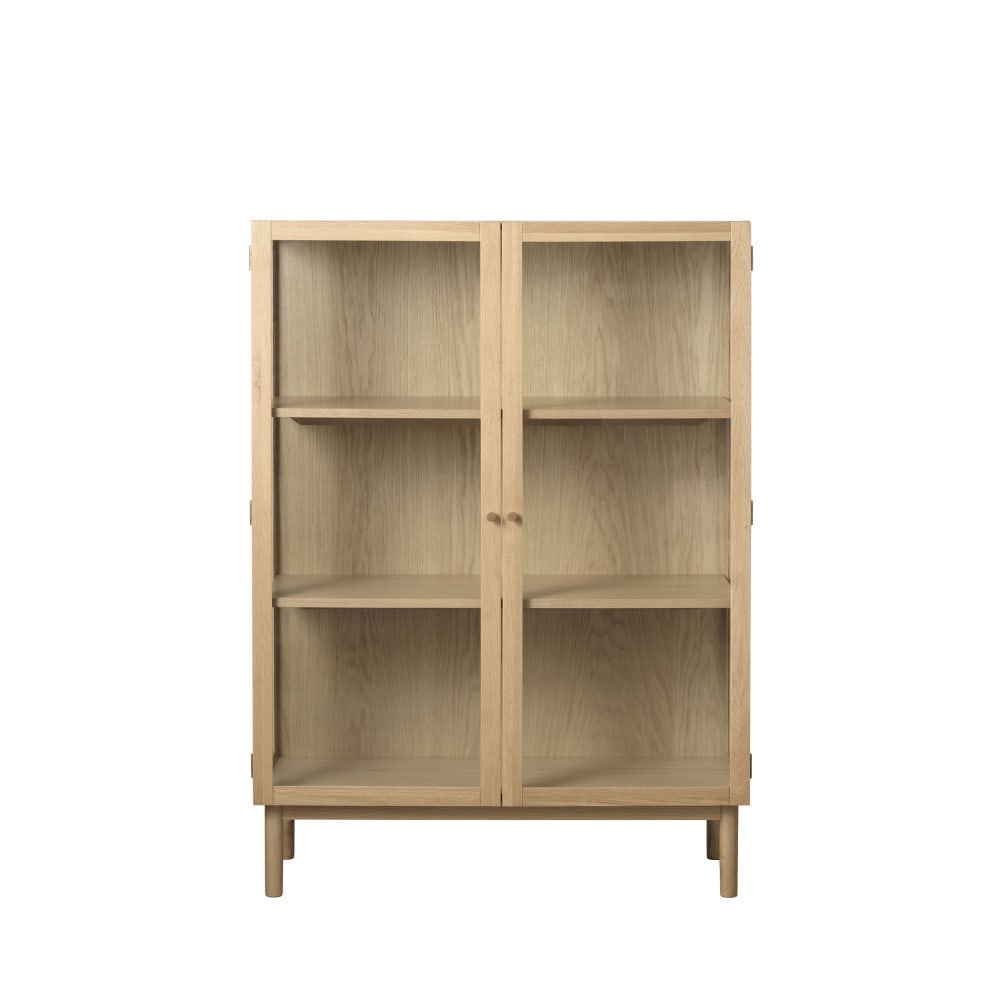 Vitrine 2 portes en verre trempé et bois H140cm - Bois clair