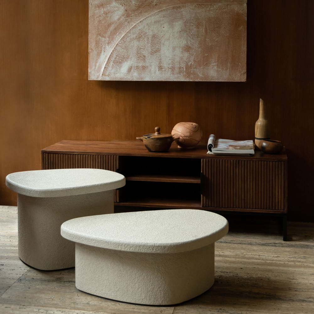 Table basse organique en marbre recyclé - Beige