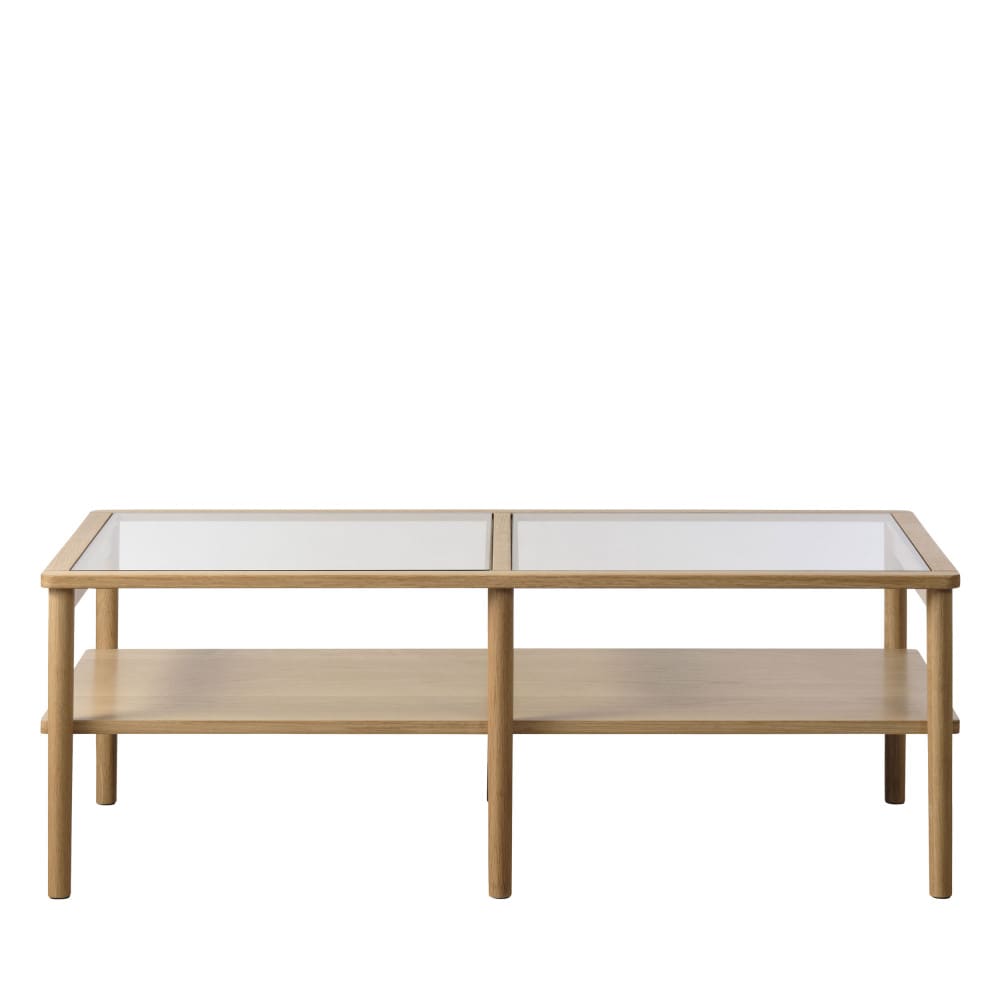 mesa de centro de vidrio templado y madera 120x60cm - madera clara