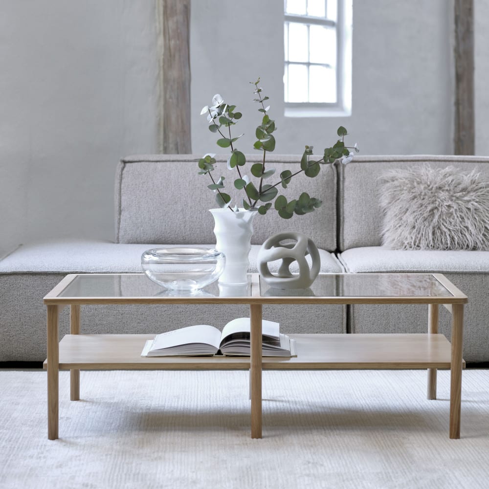 Table basse en verre trempé et bois 120x60cm - bois clair - Maisons du Monde