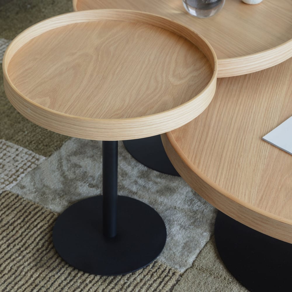 Table d'appoint ronde en bois et métal ø45cm - Bois clair