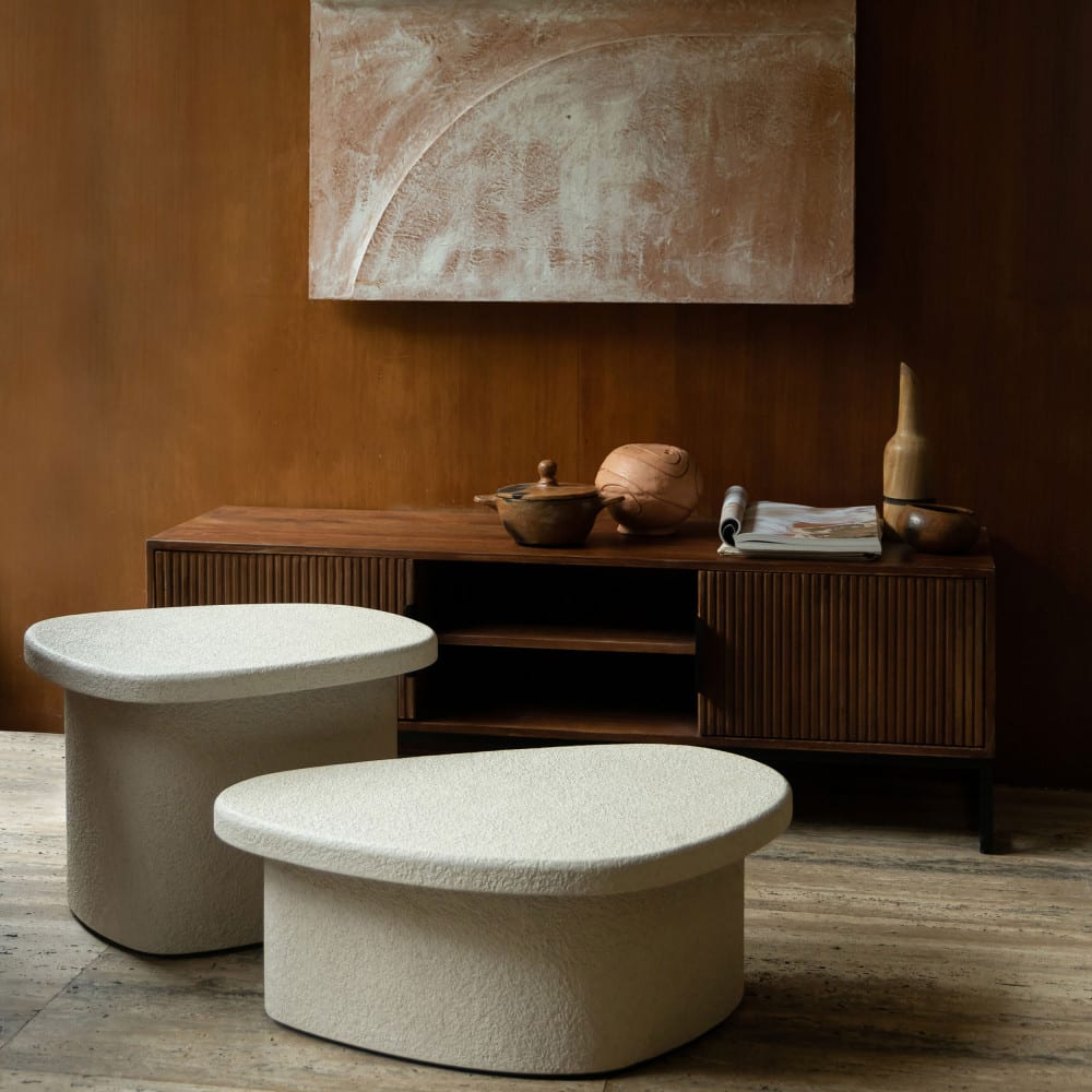 Table d'appoint organique en marbre recyclé H35cm - Écru - Maisons du Monde