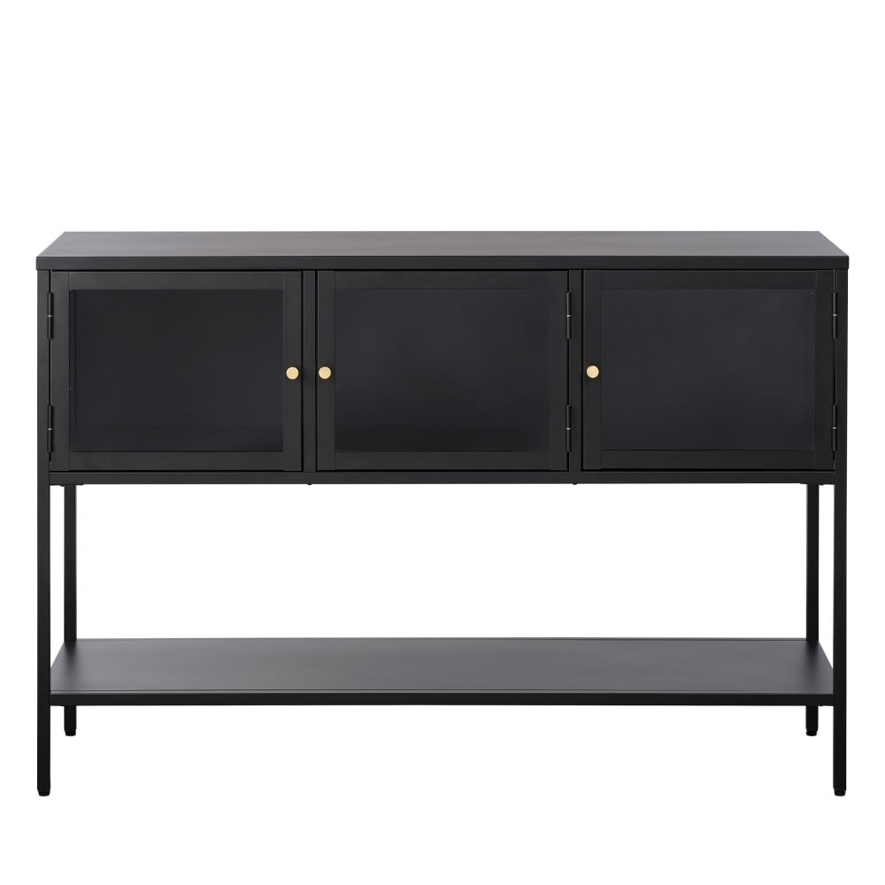 Buffet 3 portes en verre trempé et métal L132cm - Noir