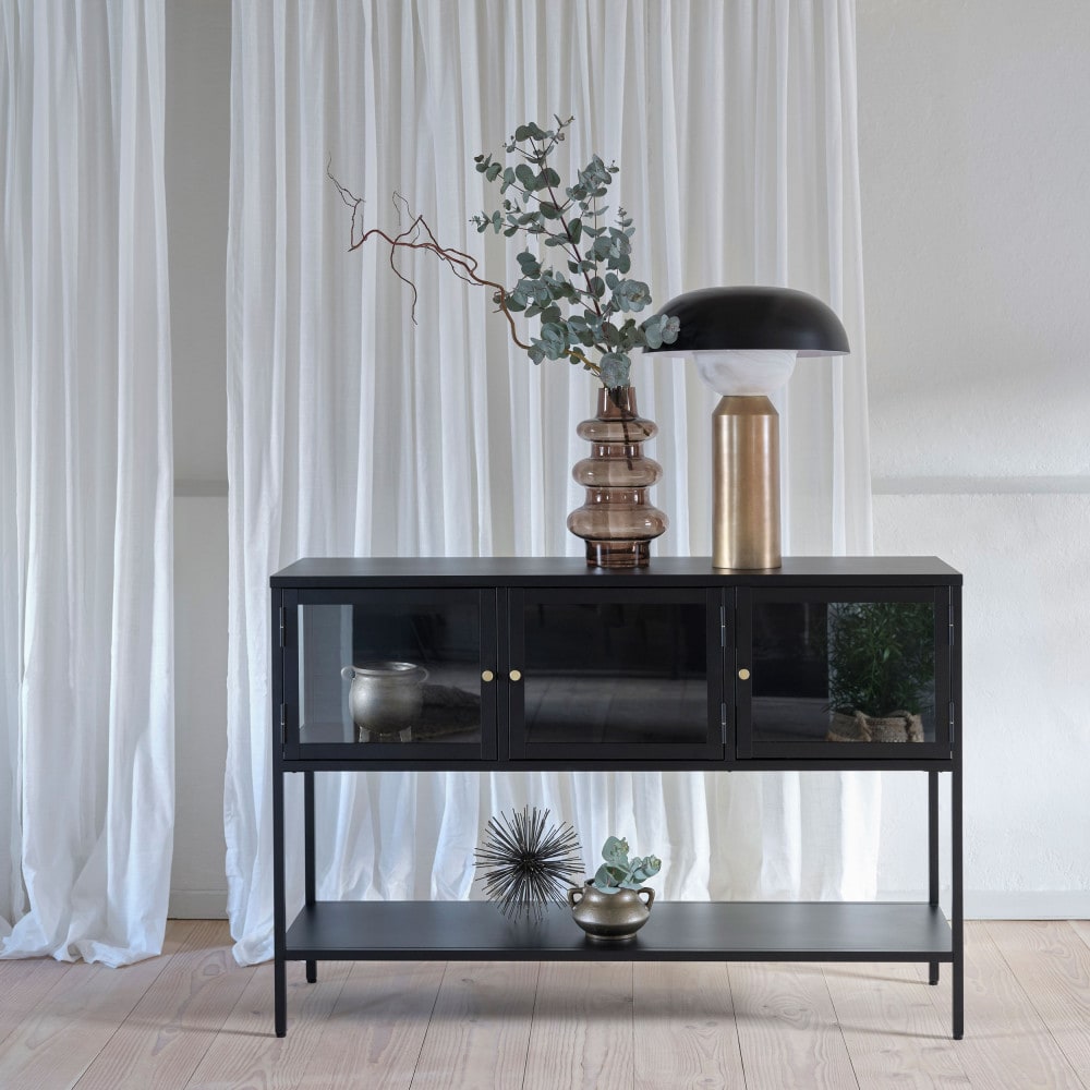 Buffet 3 portes en verre trempé et métal L132cm - Noir