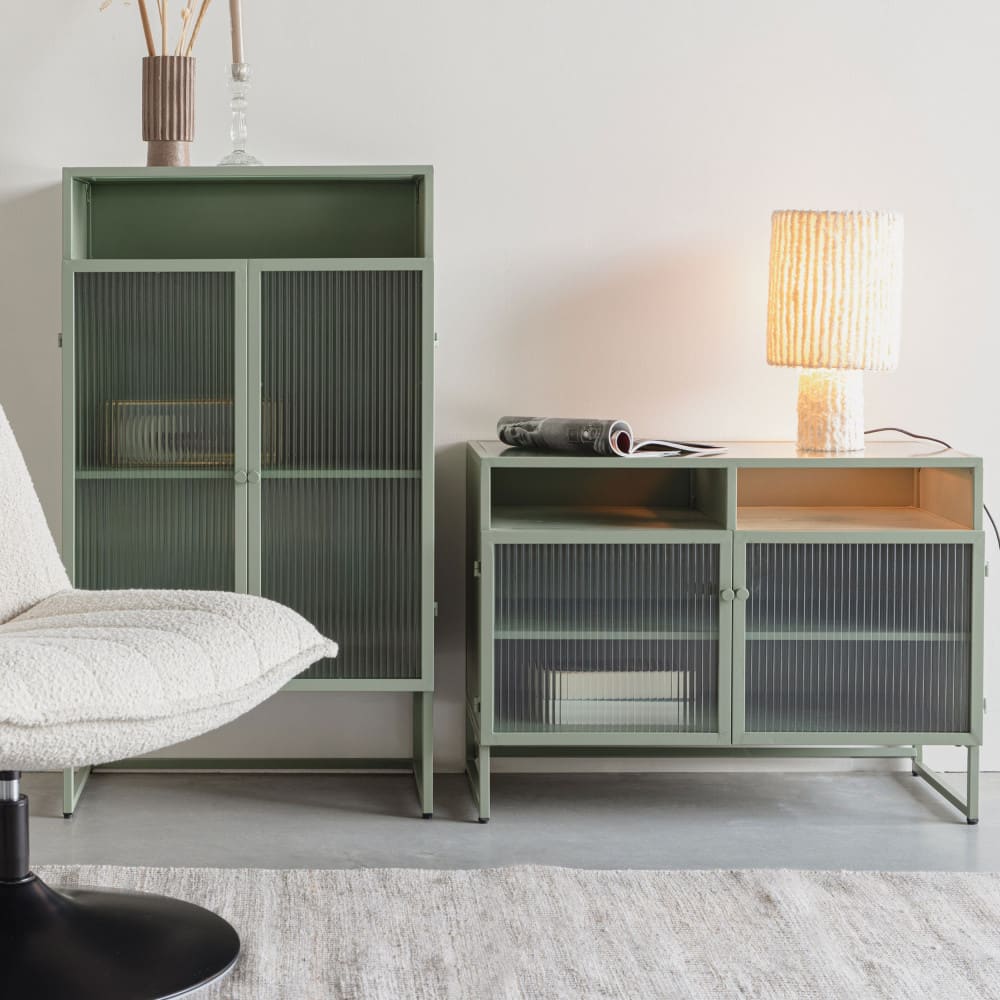 Buffet aux portes vitrées en métal L60cm - Vert amande - Maisons du Monde