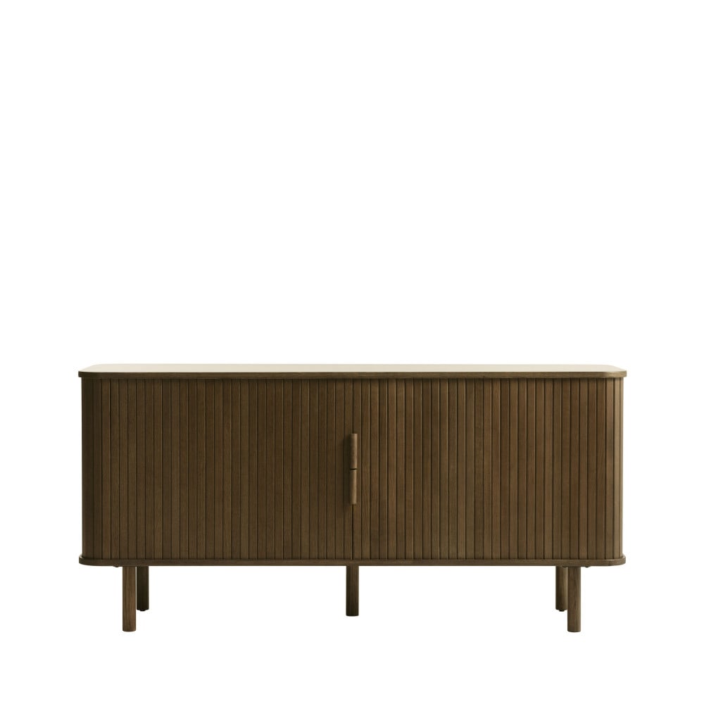 Buffet aux portes coulissantes en bois strié L160cm - Bois foncé