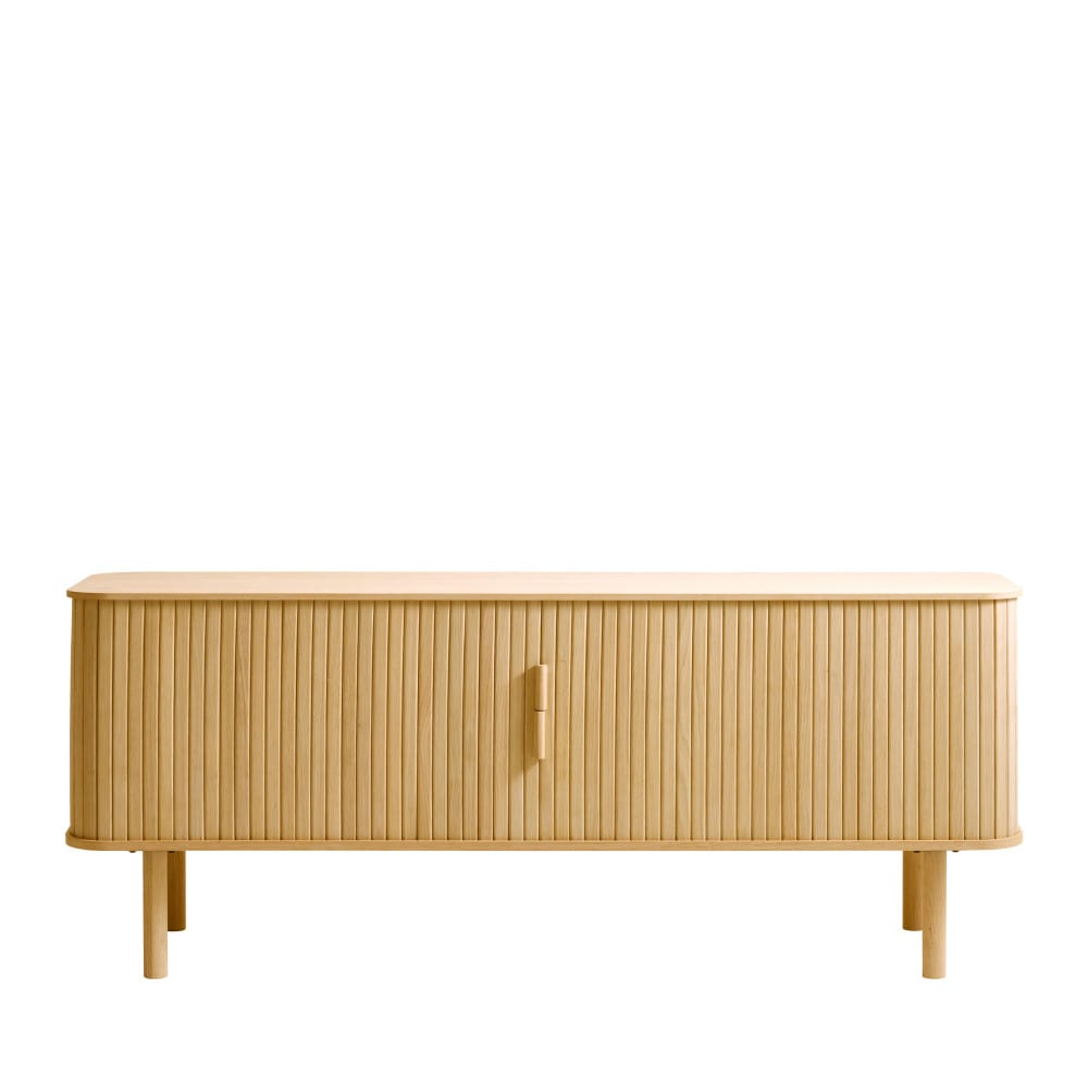 Meuble TV aux portes coulissantes en bois strié L160cm - Bois clair