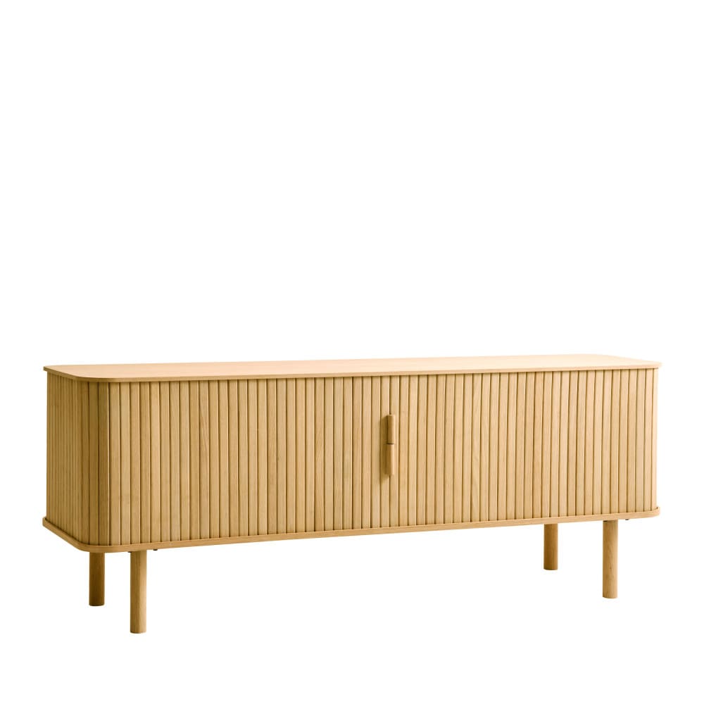 Meuble tv aux portes coulissantes en bois strié l160cm - bois clair