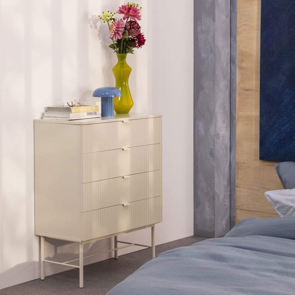 Commode 4 tiroirs en bois et métal l79cm - crème - Maisons du Monde