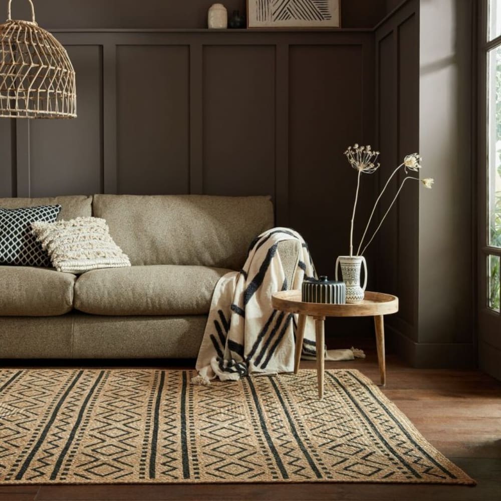 Tapis en jute motifs géométriques noirs - Maisons du Monde