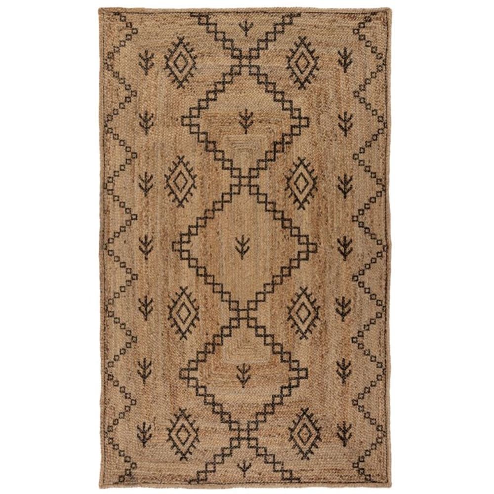 Flair Rugs Tapis en jute naturel motifs losanges noirs 160 x 230 Beige