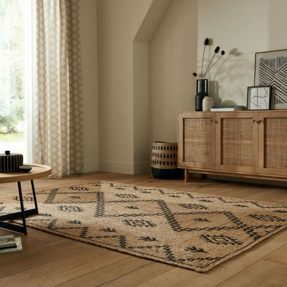Tapis en jute naturel motifs losanges noirs 160 x 230 - Maisons du Monde