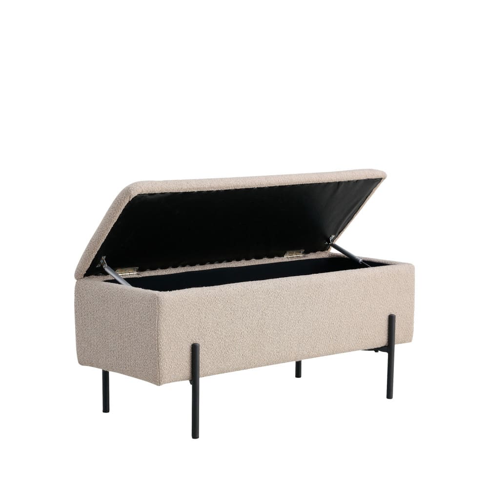 Banc coffre en tissu bouclette et métal L95cm - Beige